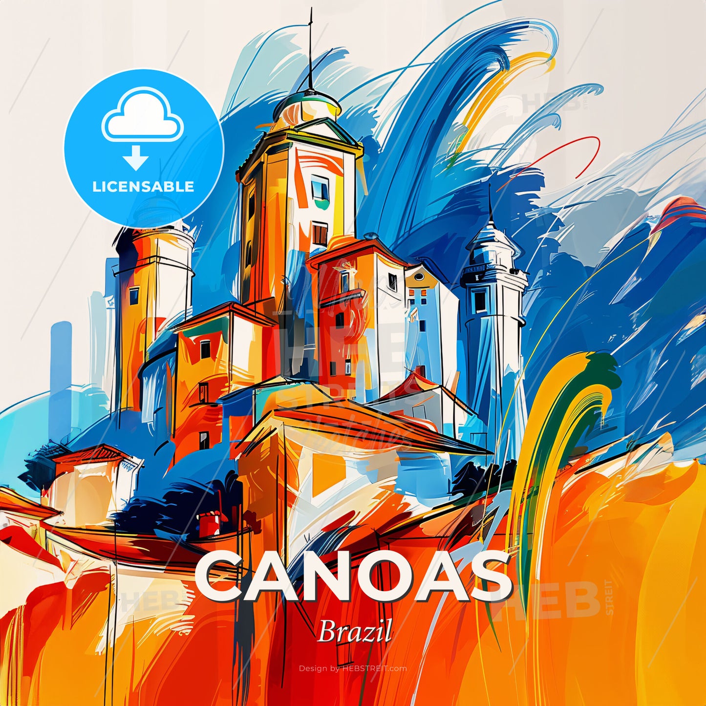 Vibrant Canoas, Brazil - A Colorful Painting Of A Castle - Square format print template