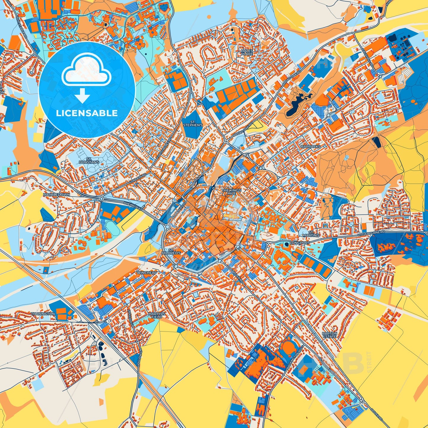 Colorful Canterbury Street Map with Labels and Buildings