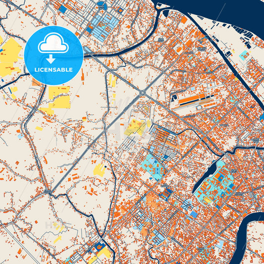 Colorful Cantho Street Map with Labels and Buildings