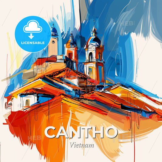 Vibrant Cantho, Vietnam - A Painting Of A Building - Square format print template