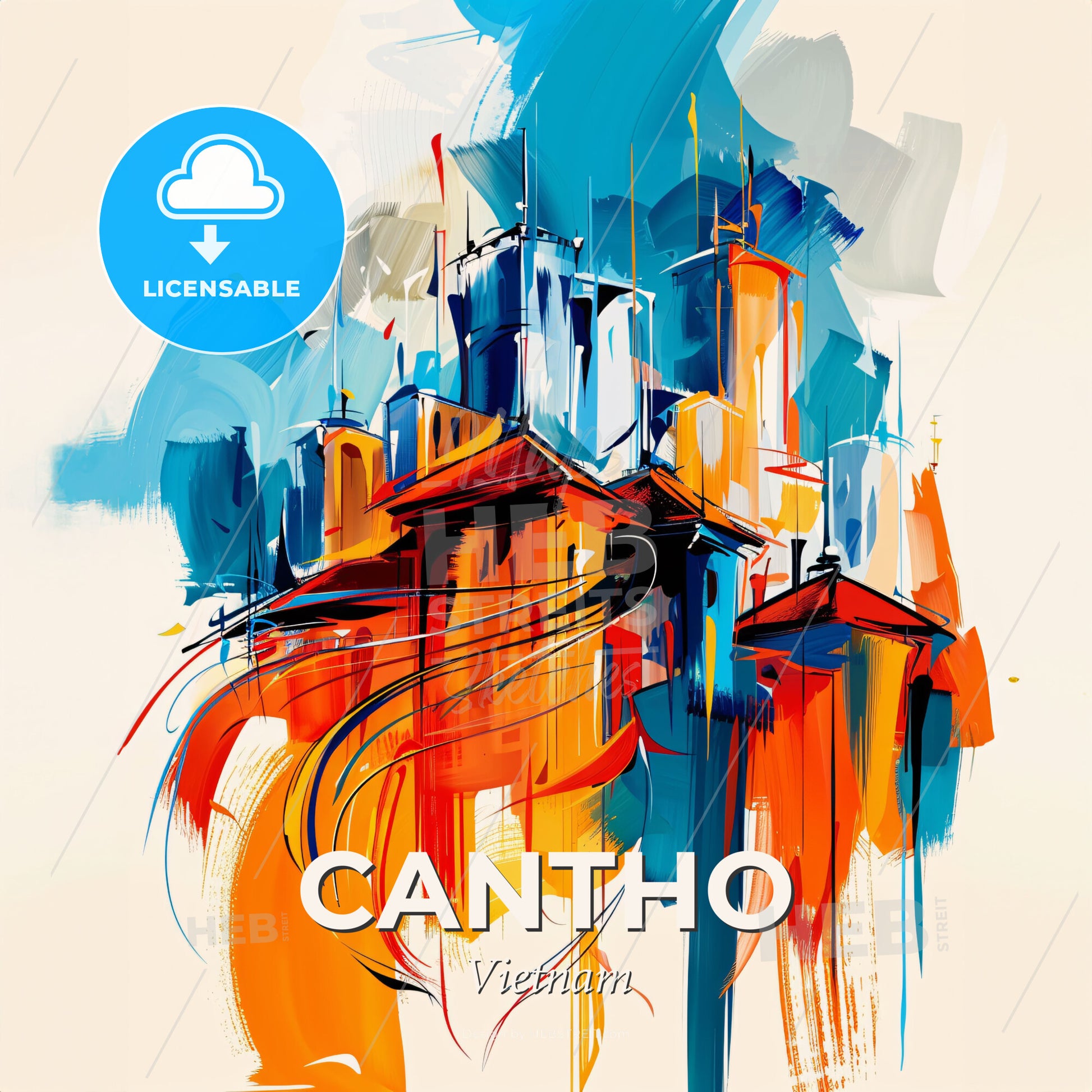 Vibrant Cantho, Vietnam - A Painting Of Buildings And Towers - Square format print template