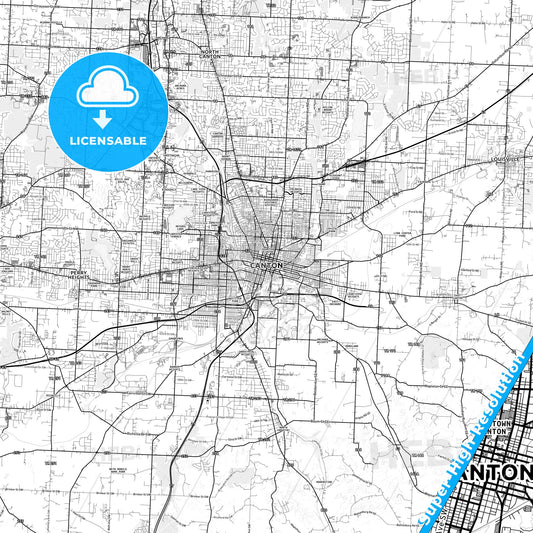 Canton, Ohio light map with streetnames, citynames and districts