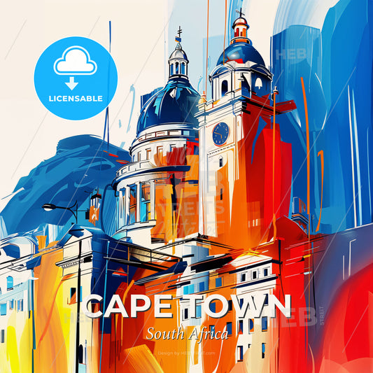 Vibrant Cape Town, South Africa - A Colorful Building With A Clock Tower - Square format print template