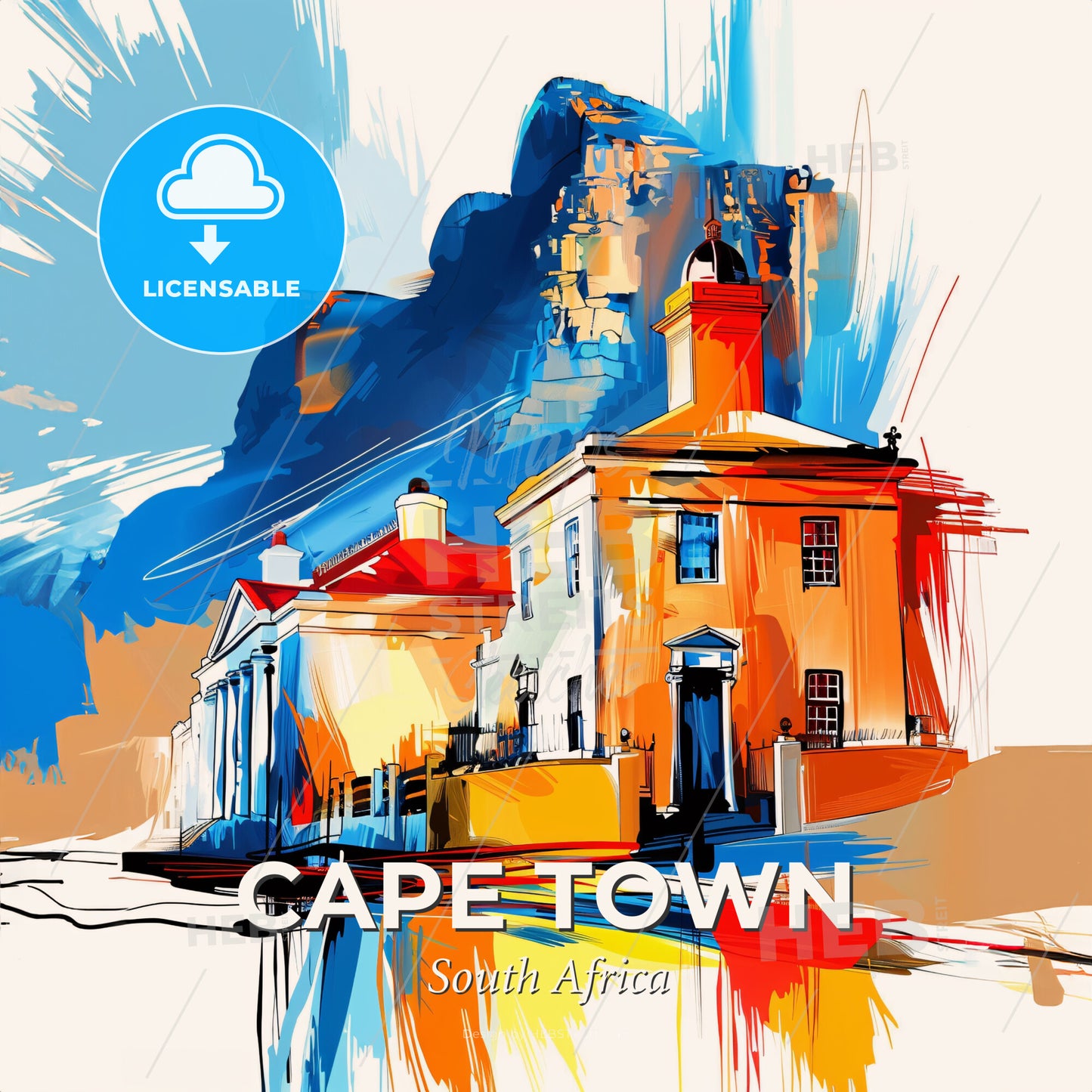 Vibrant Cape Town, South Africa - A Painting Of A Building - Square format print template