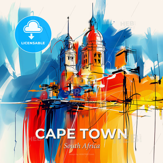 Vibrant Cape Town, South Africa - A Painting Of A Building With Towers - Square format print template