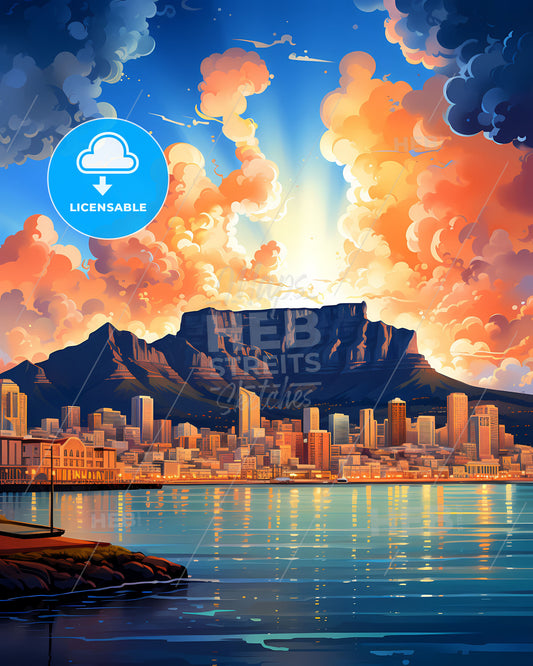 Dreamy Cape Town Skyline: A Vibrant City Canvas Against a Majestic Mountain