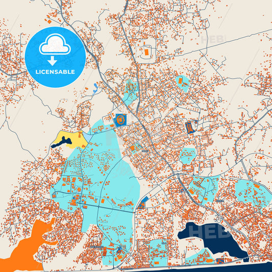 Colorful Cape Coast Street Map with Labels and Buildings