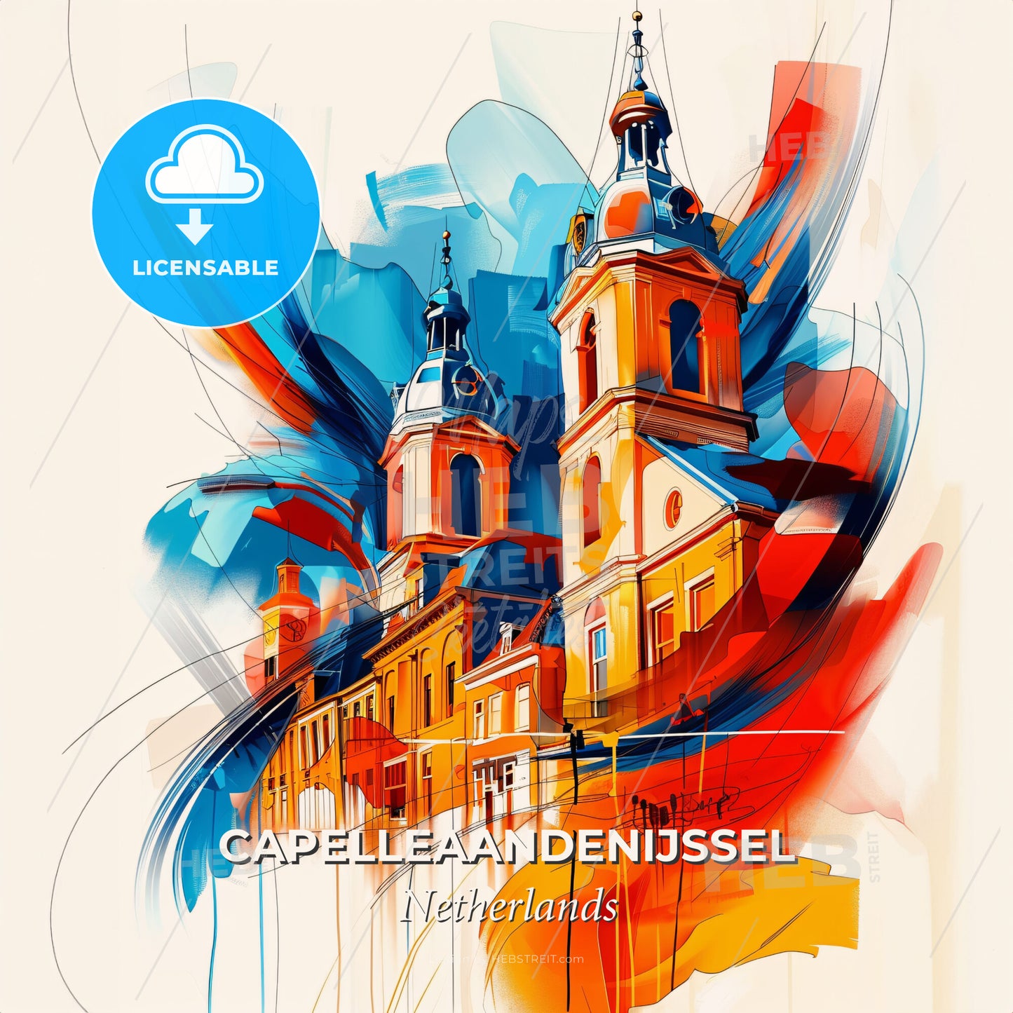 Vibrant Capelleaandenijssel, Netherlands - A Painting Of A Building With Towers - Square format print template