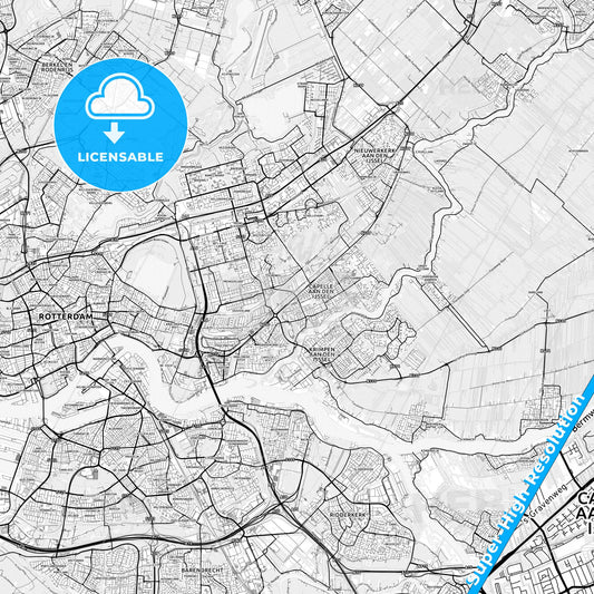 Capelle aan den IJssel, Netherlands light map with streetnames, citynames and districts