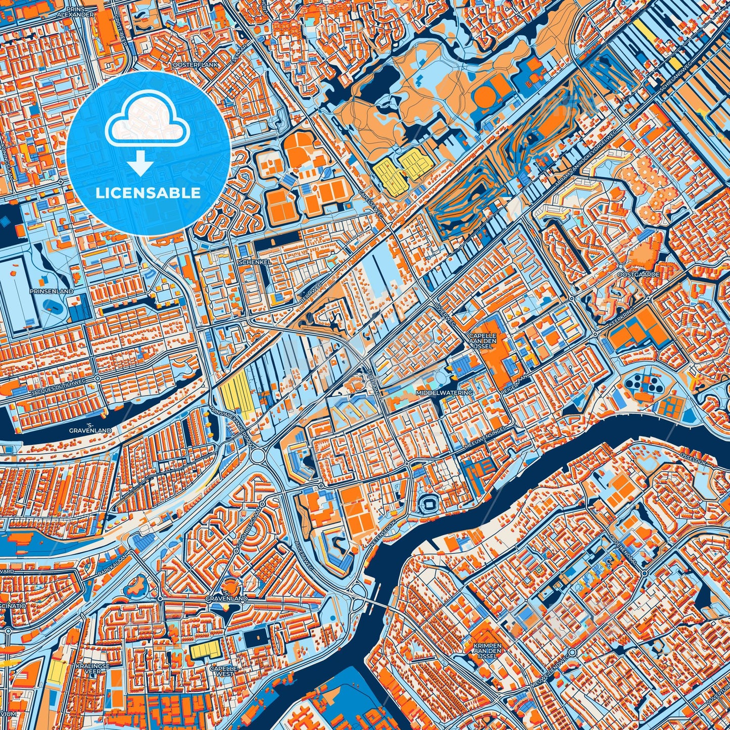 Colorful Capelle aan den IJssel Street Map with Labels and Buildings
