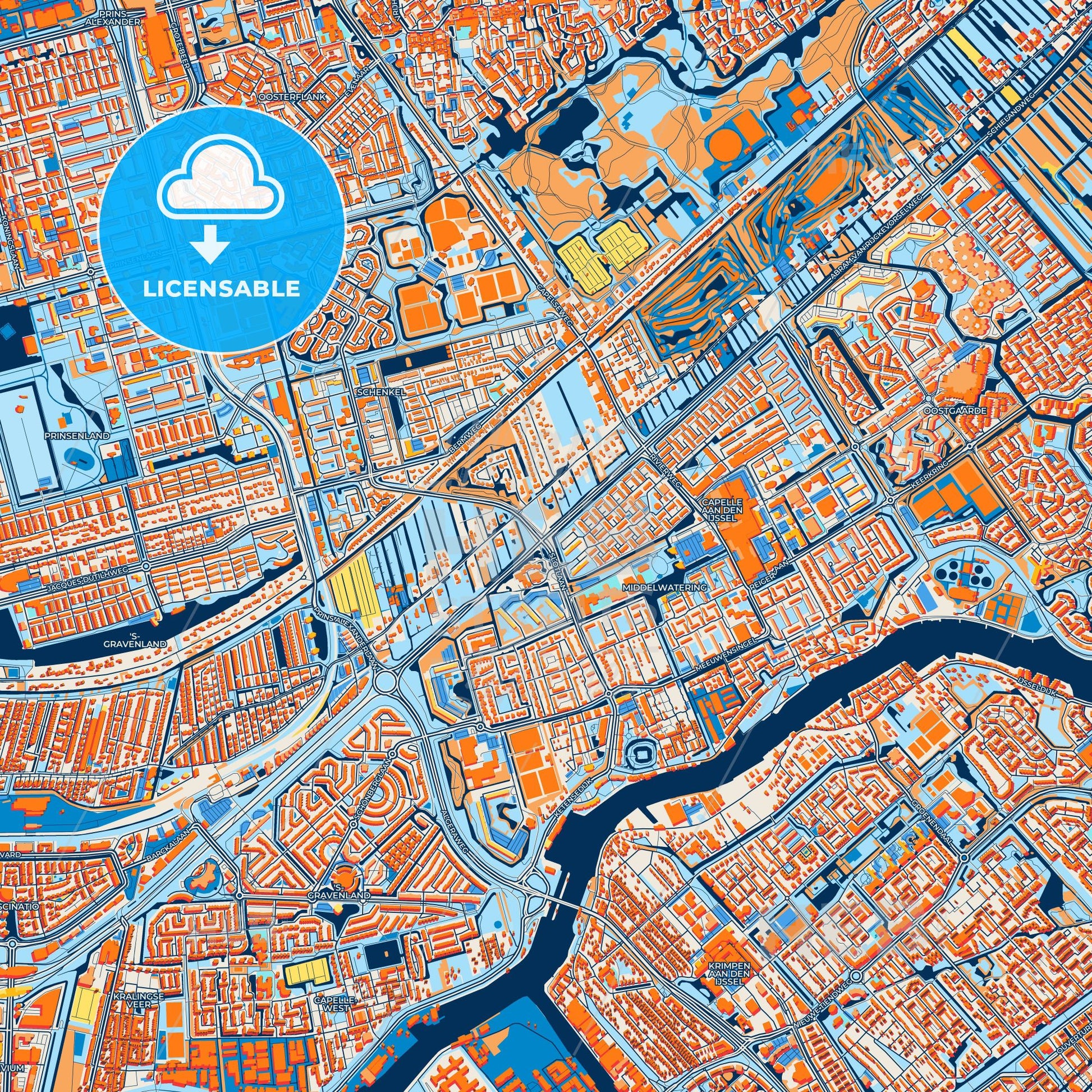 Colorful Capelle aan den IJssel Street Map with Labels and Buildings