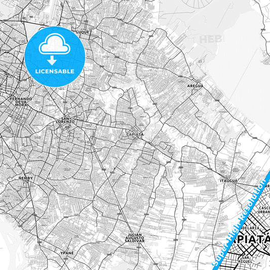 Capiata, Paraguay light map with streetnames, citynames and districts