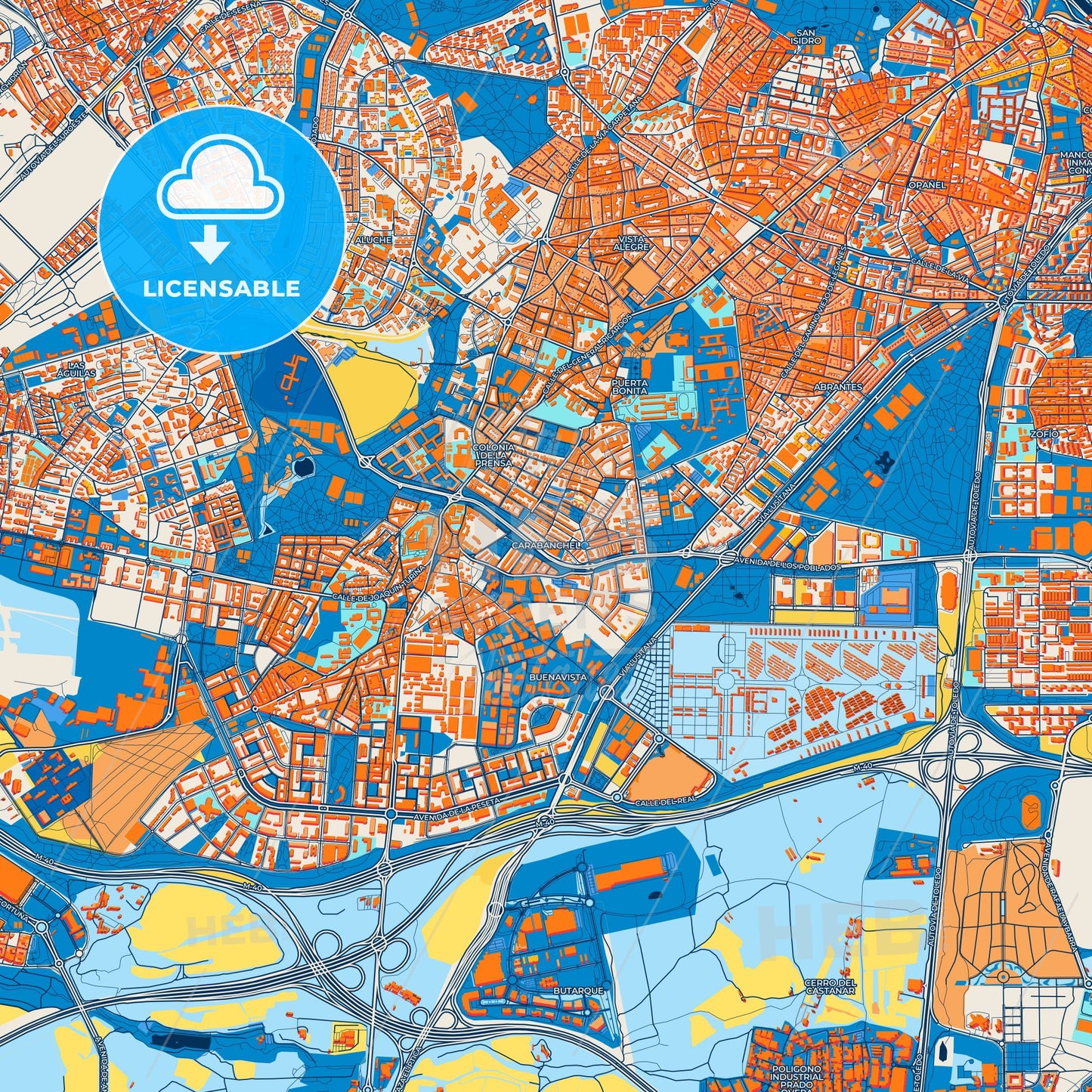 Colorful Carabanchel Street Map with Labels and Buildings