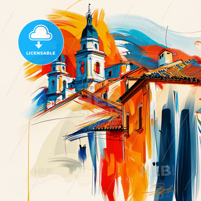 Vibrant Carabanchel, Spain - A Painting Of A Building With A Colorful Background