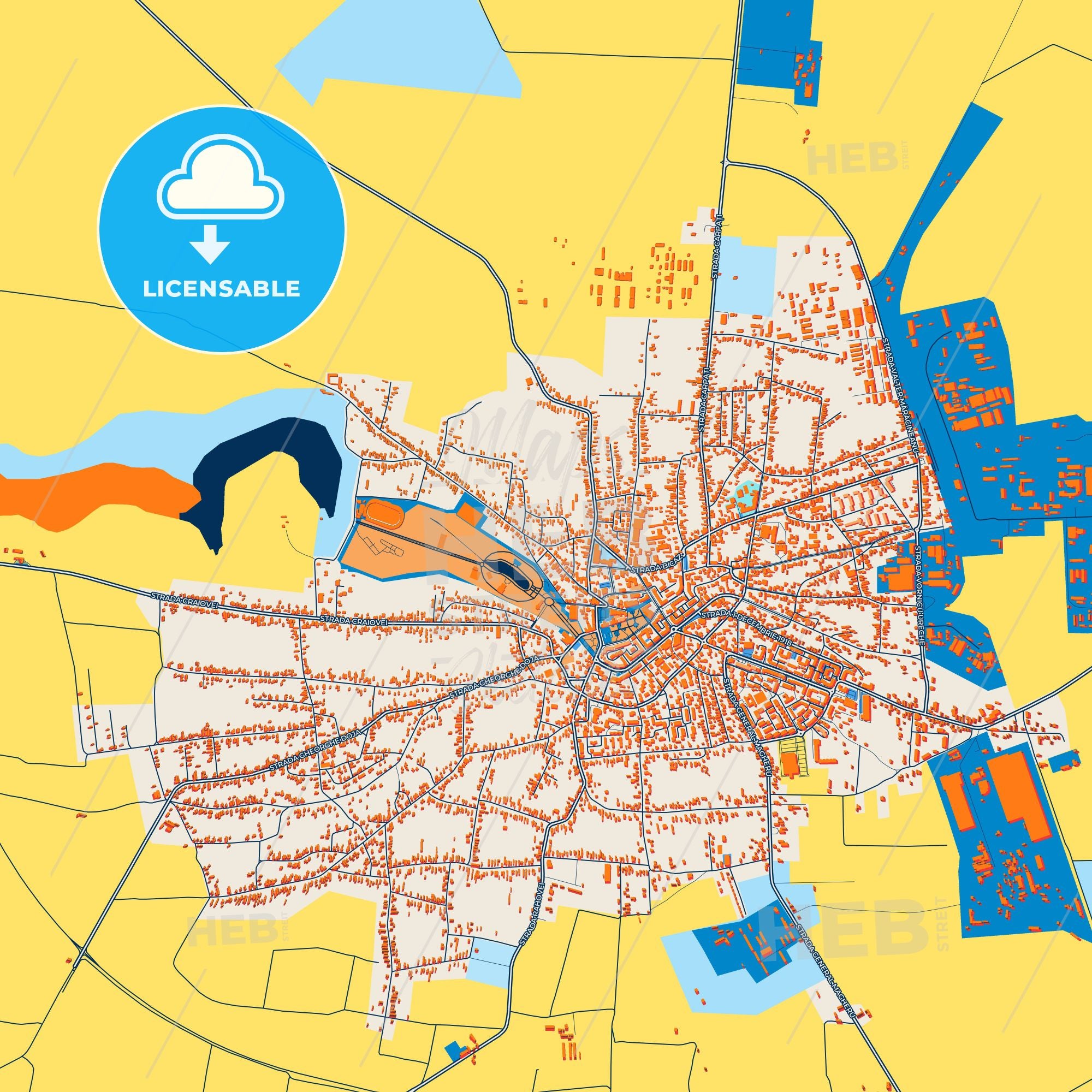 Colorful Caracal Street Map With Labels And Buildings – HEBSTREITS