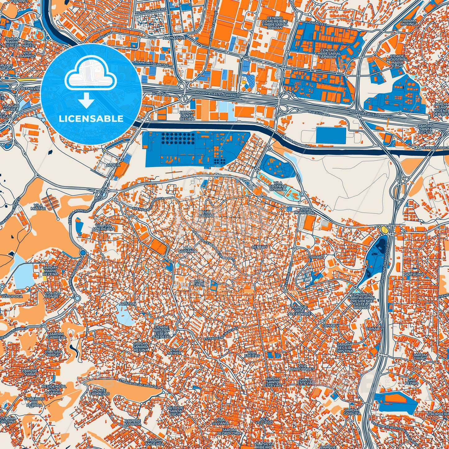 Colorful Carapicuiba Street Map with Labels and Buildings