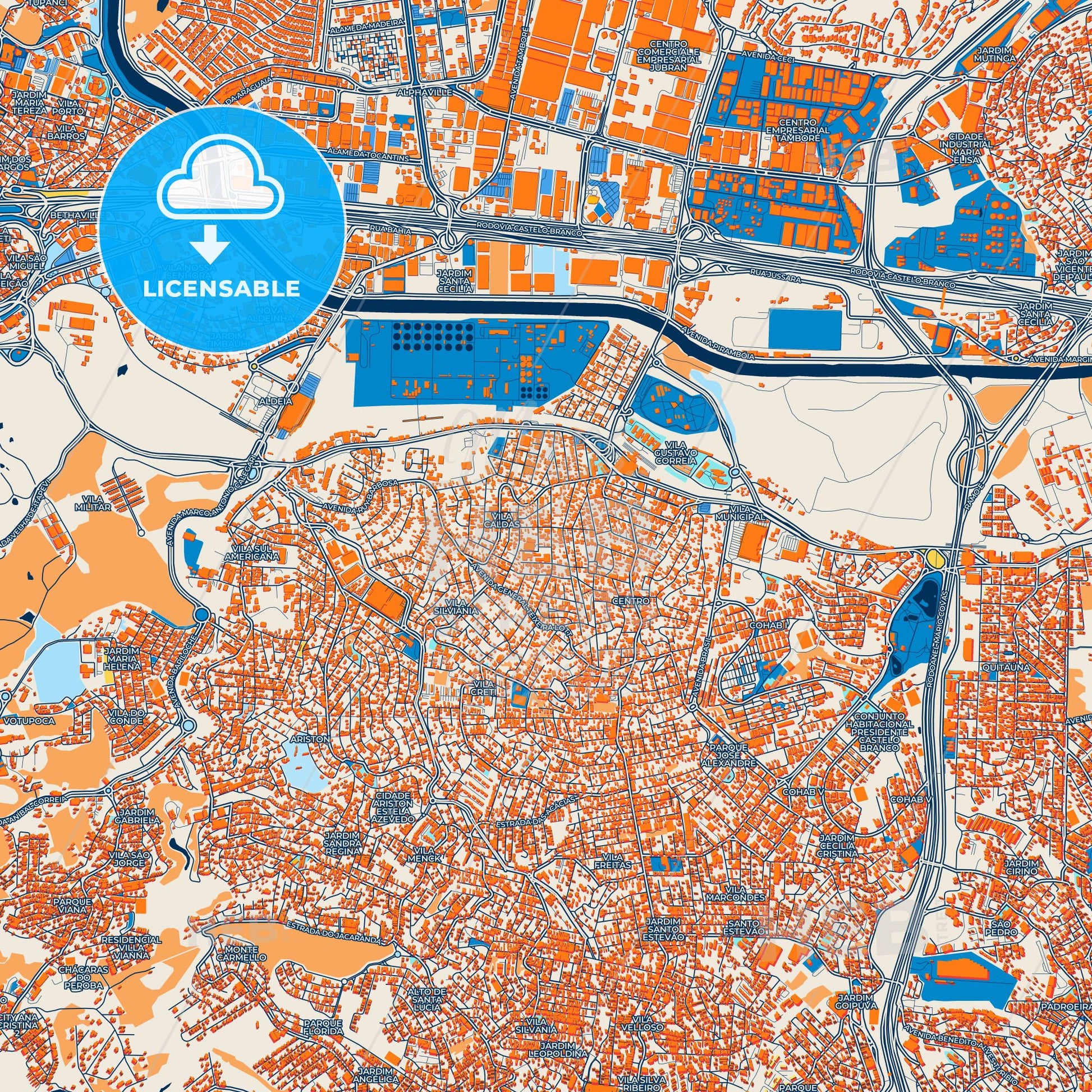 Colorful Carapicuiba Street Map with Labels and Buildings