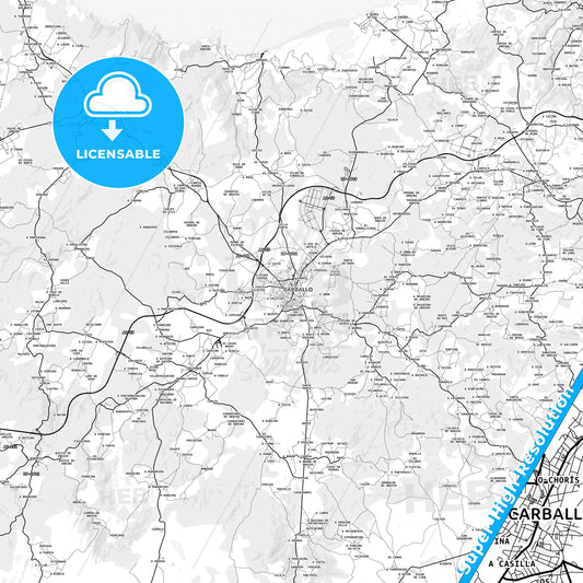 Carballo, Spain light map with streetnames, citynames and districts