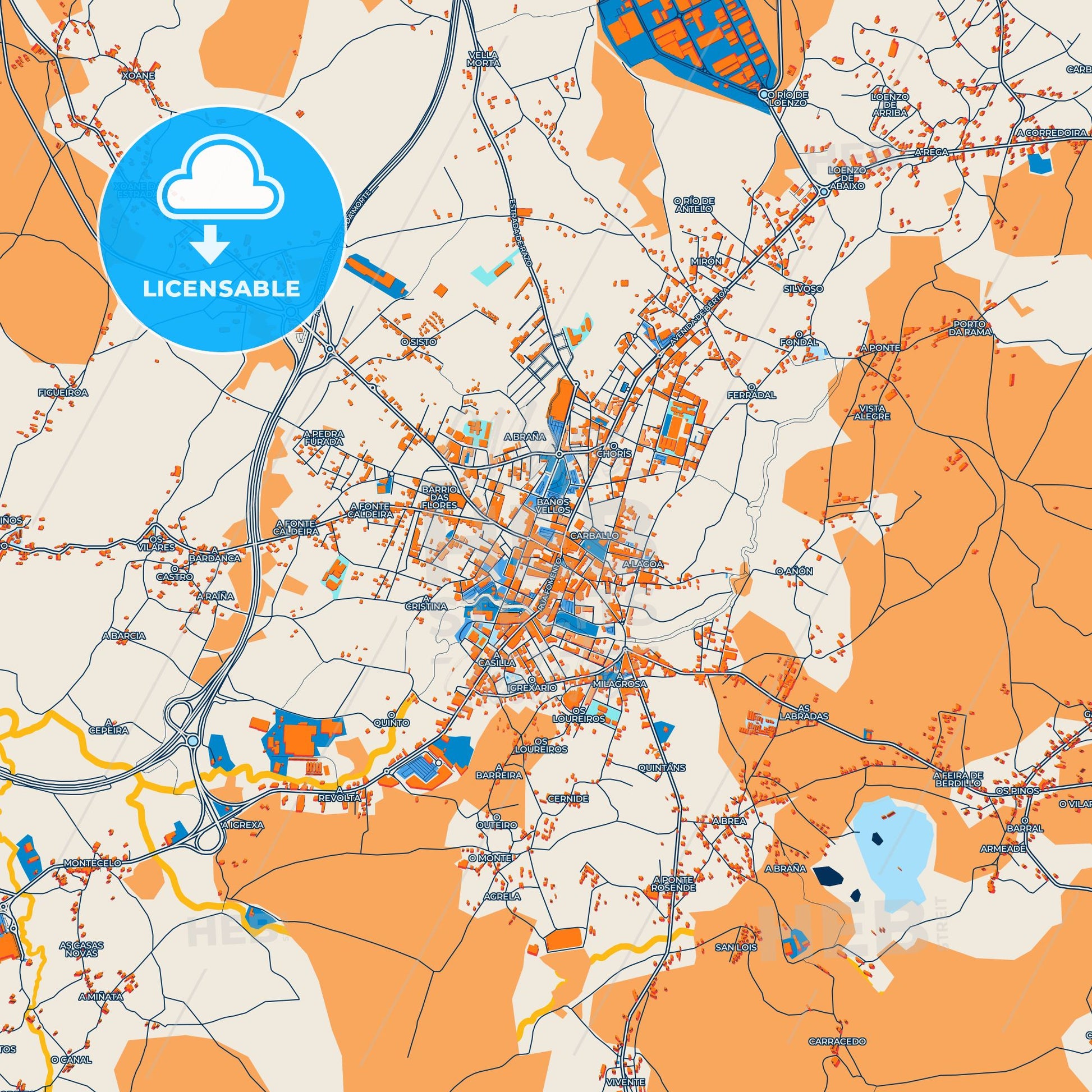 Colorful Carballo Street Map with Labels and Buildings