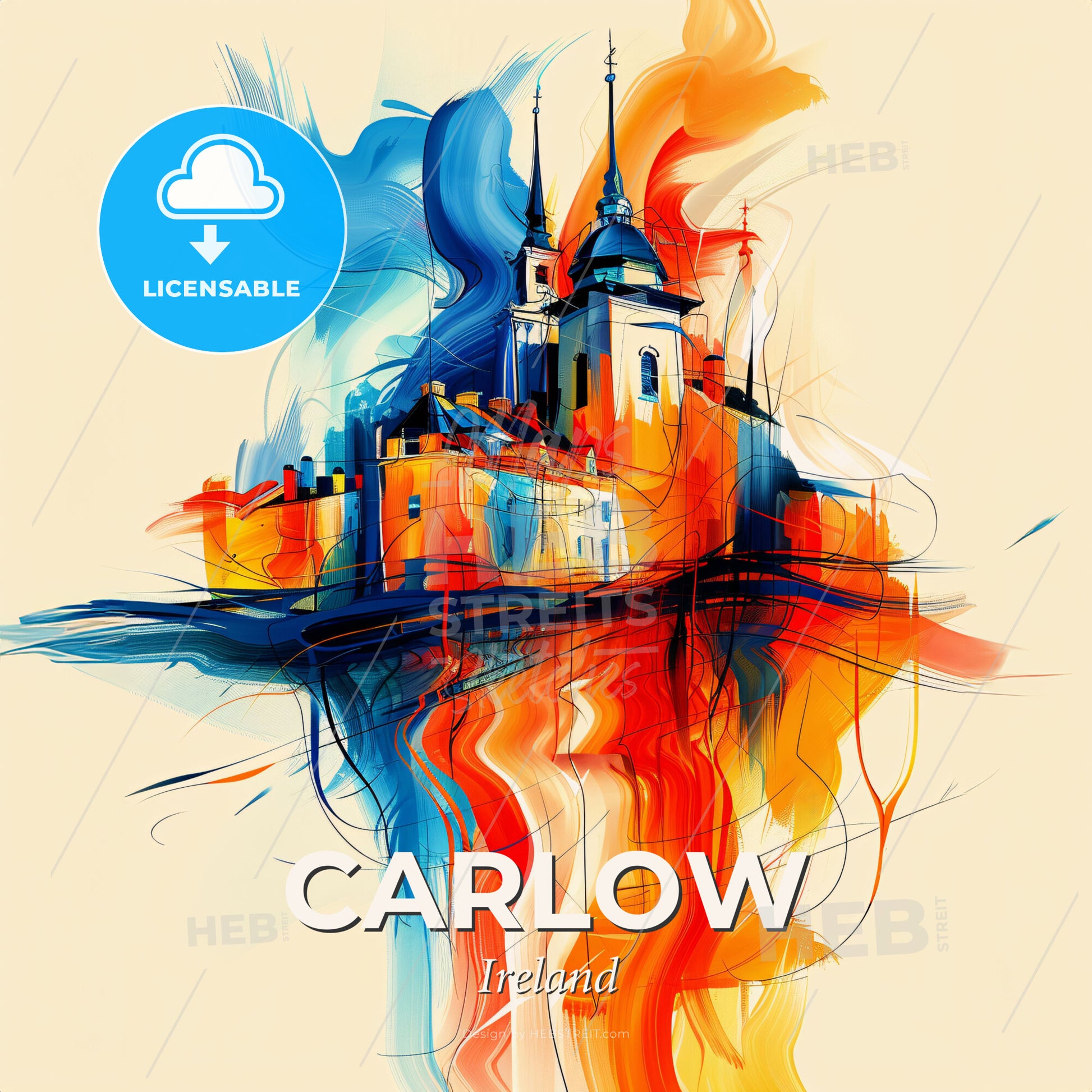 Vibrant Carlow, Ireland - A Painting Of A Building - Square format print template