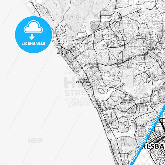 Carlsbad, California light map with streetnames, citynames and districts