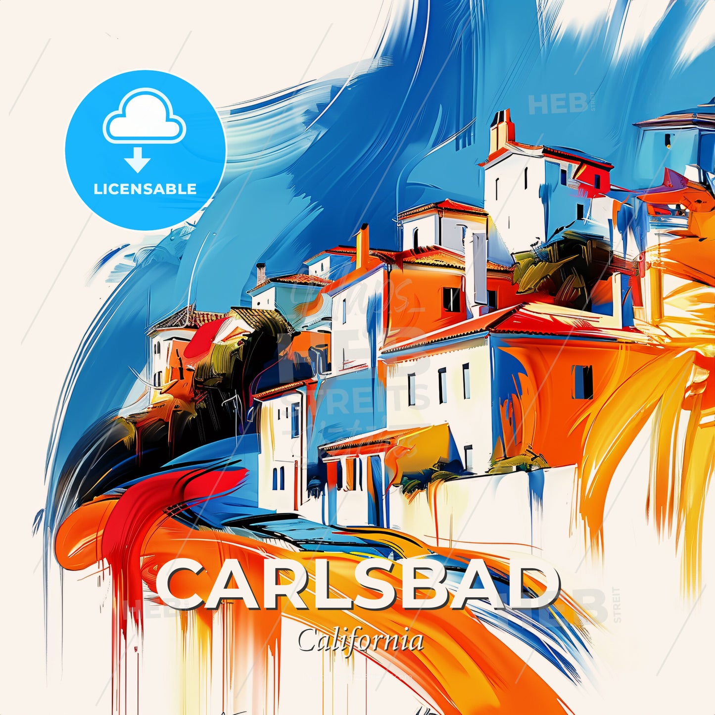 Vibrant Carlsbad, California - A Painting Of A Colorful City - Square format print template