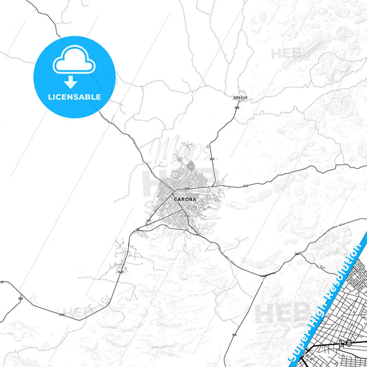 Carora, Venezuela light map with streetnames, citynames and districts