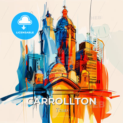 Vibrant Carrollton, Texas - A Colorful Cityscape With Buildings - Square format print template