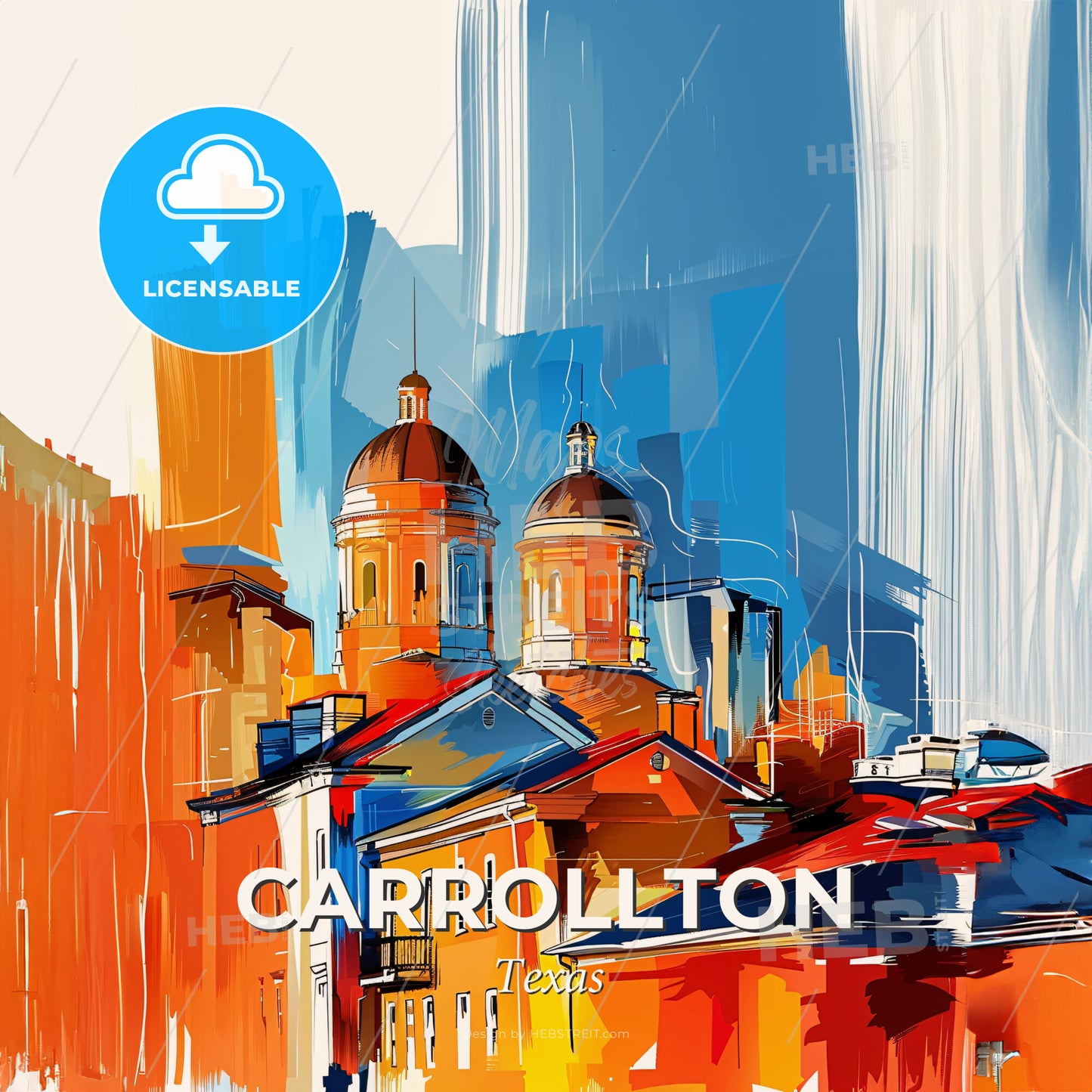 Vibrant Carrollton, Texas - A Painting Of A Building With A Dome Shaped Roof - Square format print template