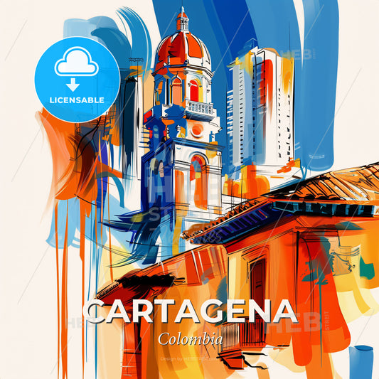 Vibrant Cartagena, Colombia - A Painting Of A Building With A Dome - Square format print template