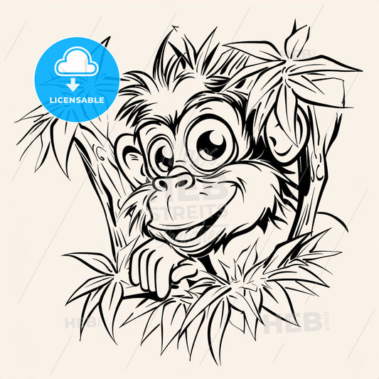 Cartoon Of A <A Happy Monkey Peeking Out From Behind A Bush> - A Monkey Peeking Out Of A Tree
