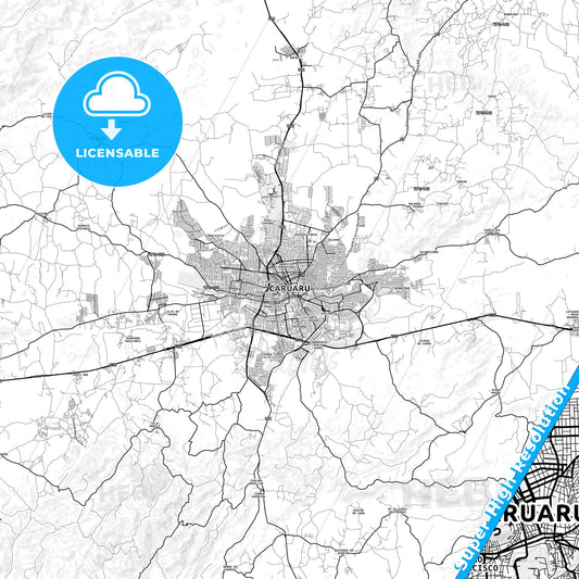 Caruaru, Brazil light map with streetnames, citynames and districts