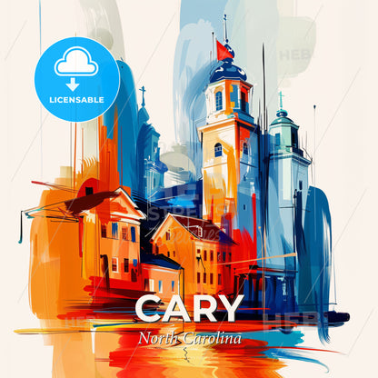 Vibrant Cary, North Carolina - A Painting Of A City - Square format print template