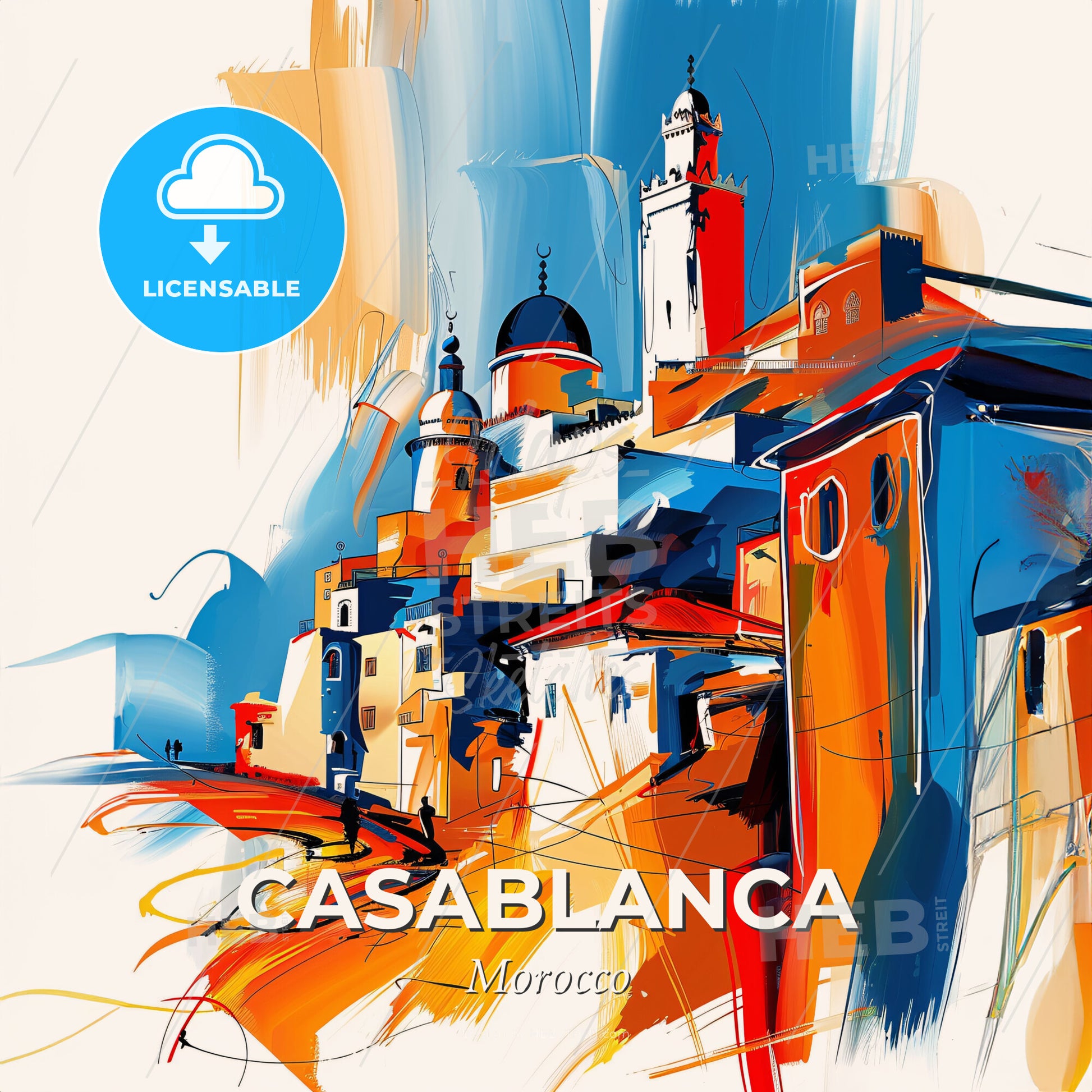 Vibrant Casablanca, Morocco - A Painting Of A City - Square format print template