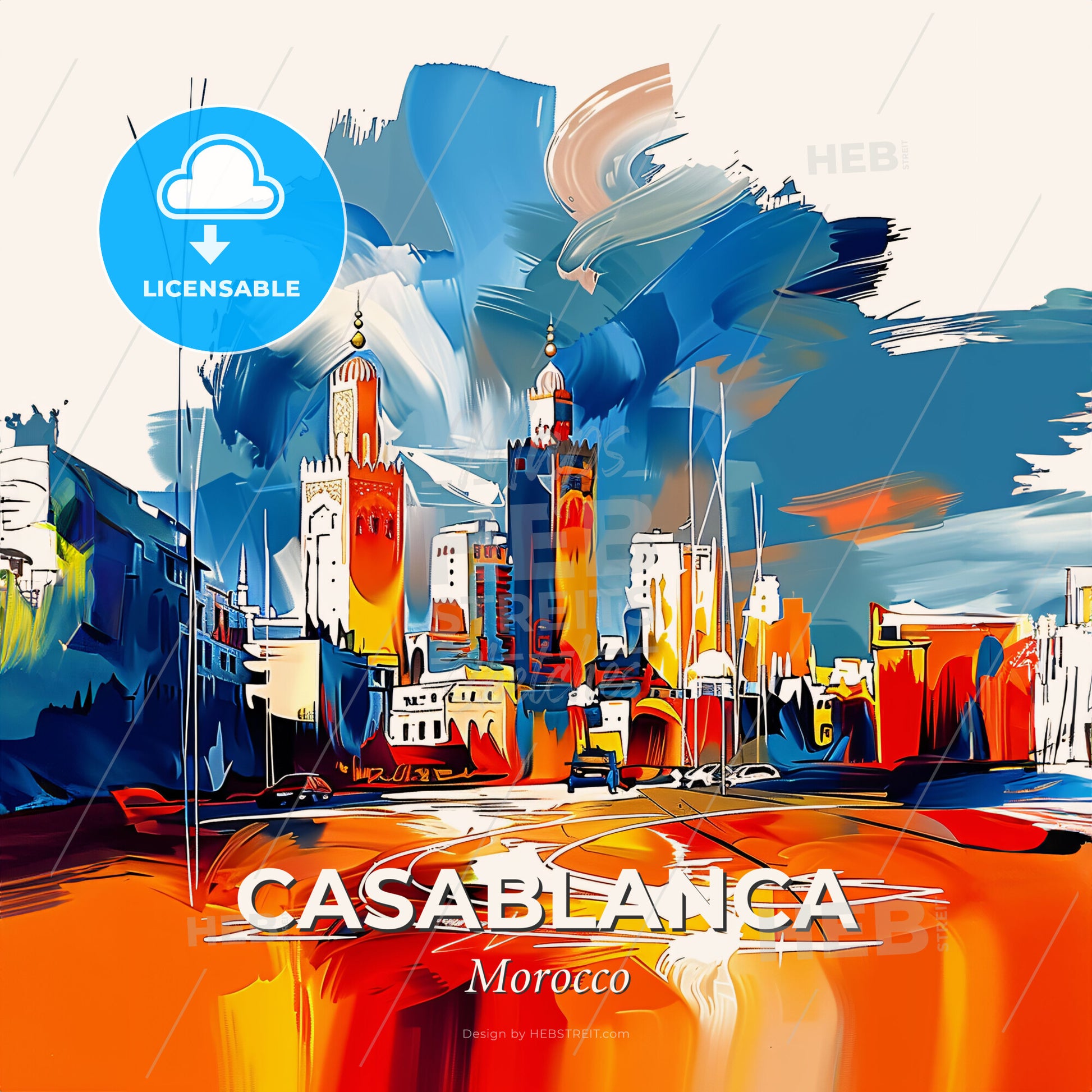 Vibrant Casablanca, Morocco - A Painting Of A City - Square format print template