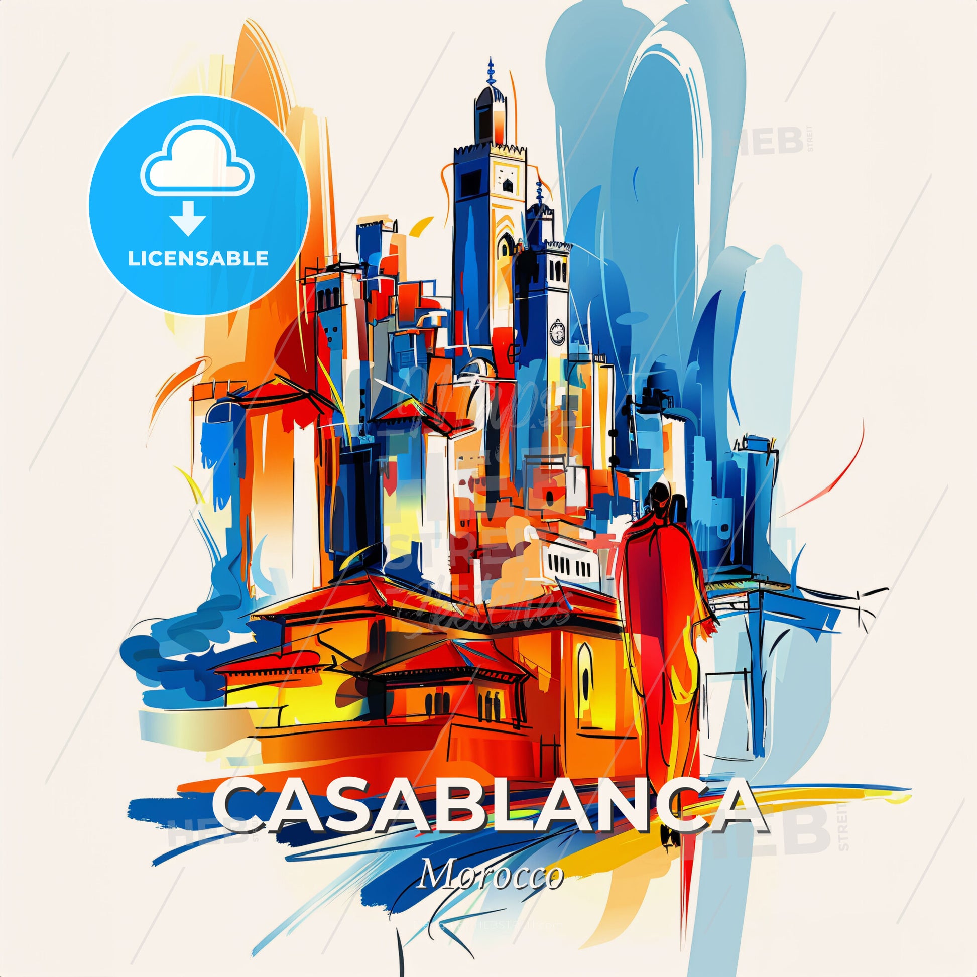 Vibrant Casablanca, Morocco - A Man Walking In Front Of A City - Square format print template