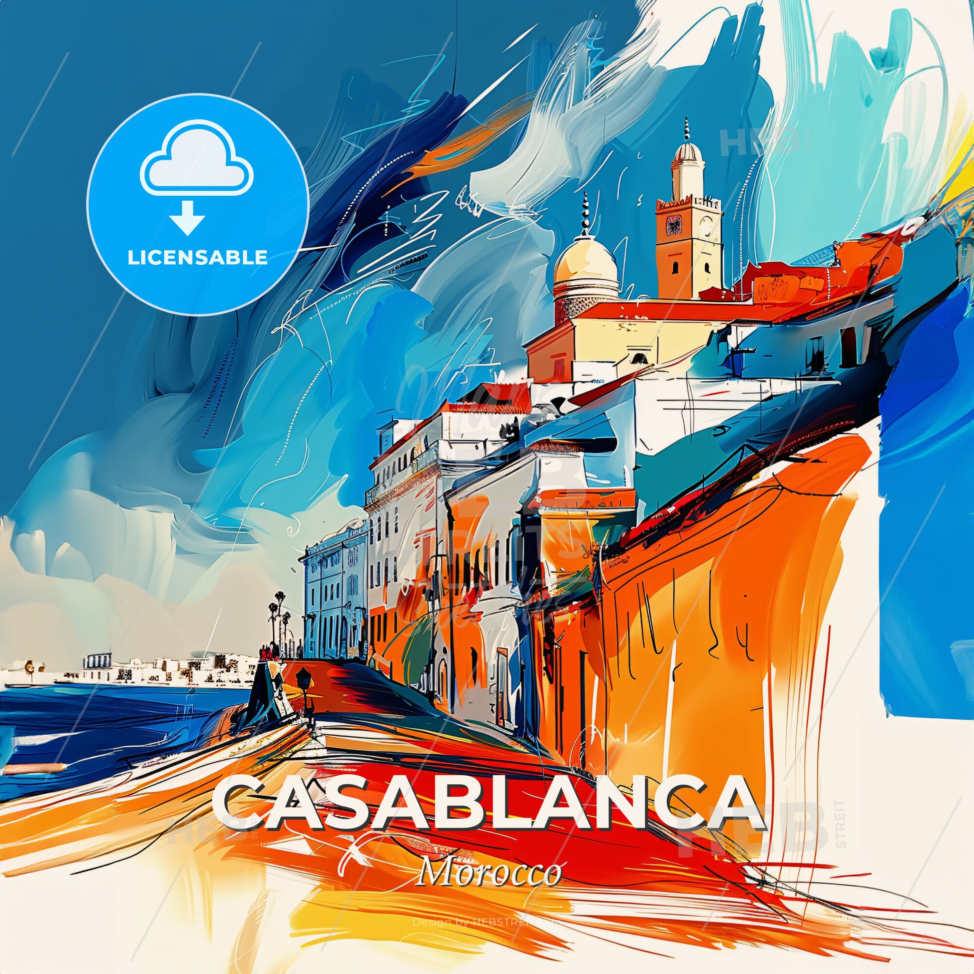 Vibrant Casablanca, Morocco - A Painting Of A City By The Water - Square format print template