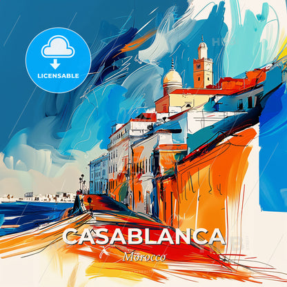 Vibrant Casablanca, Morocco - A Painting Of A City By The Water - Square format print template