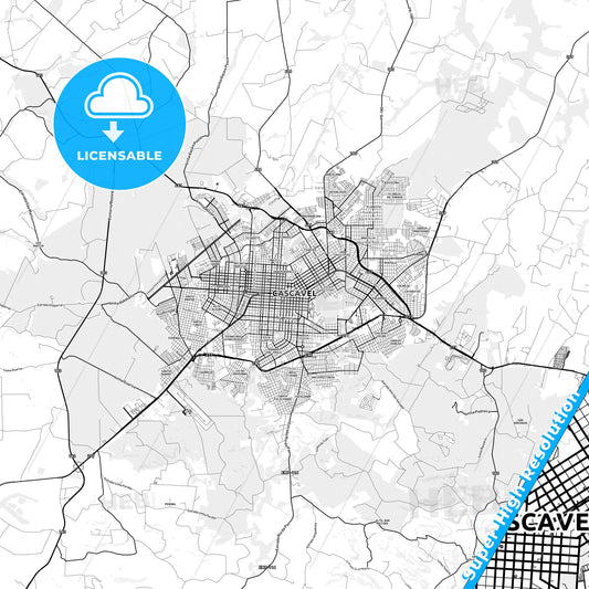 Cascavel, Brazil light map with streetnames, citynames and districts