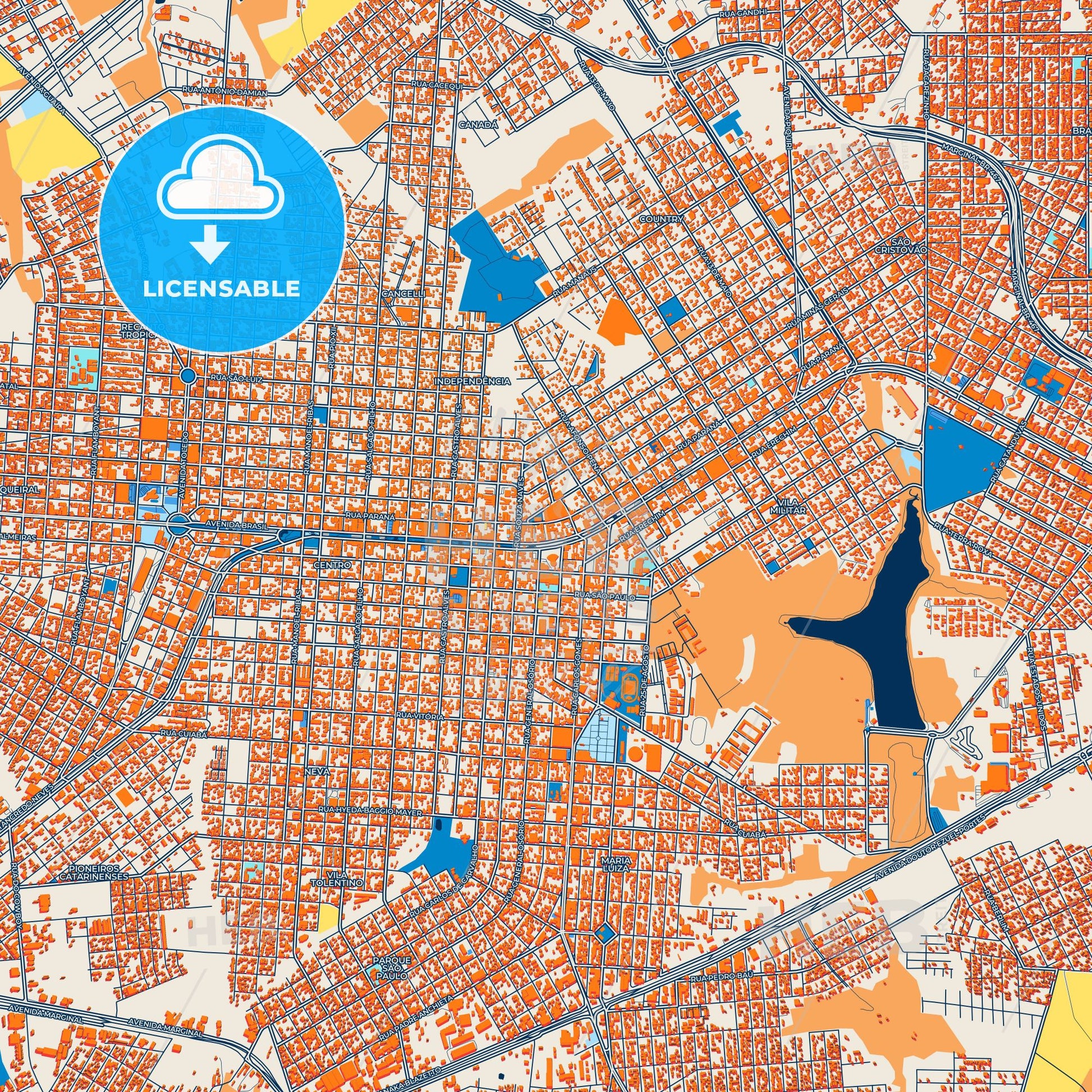 Colorful Cascavel Street Map with Labels and Buildings