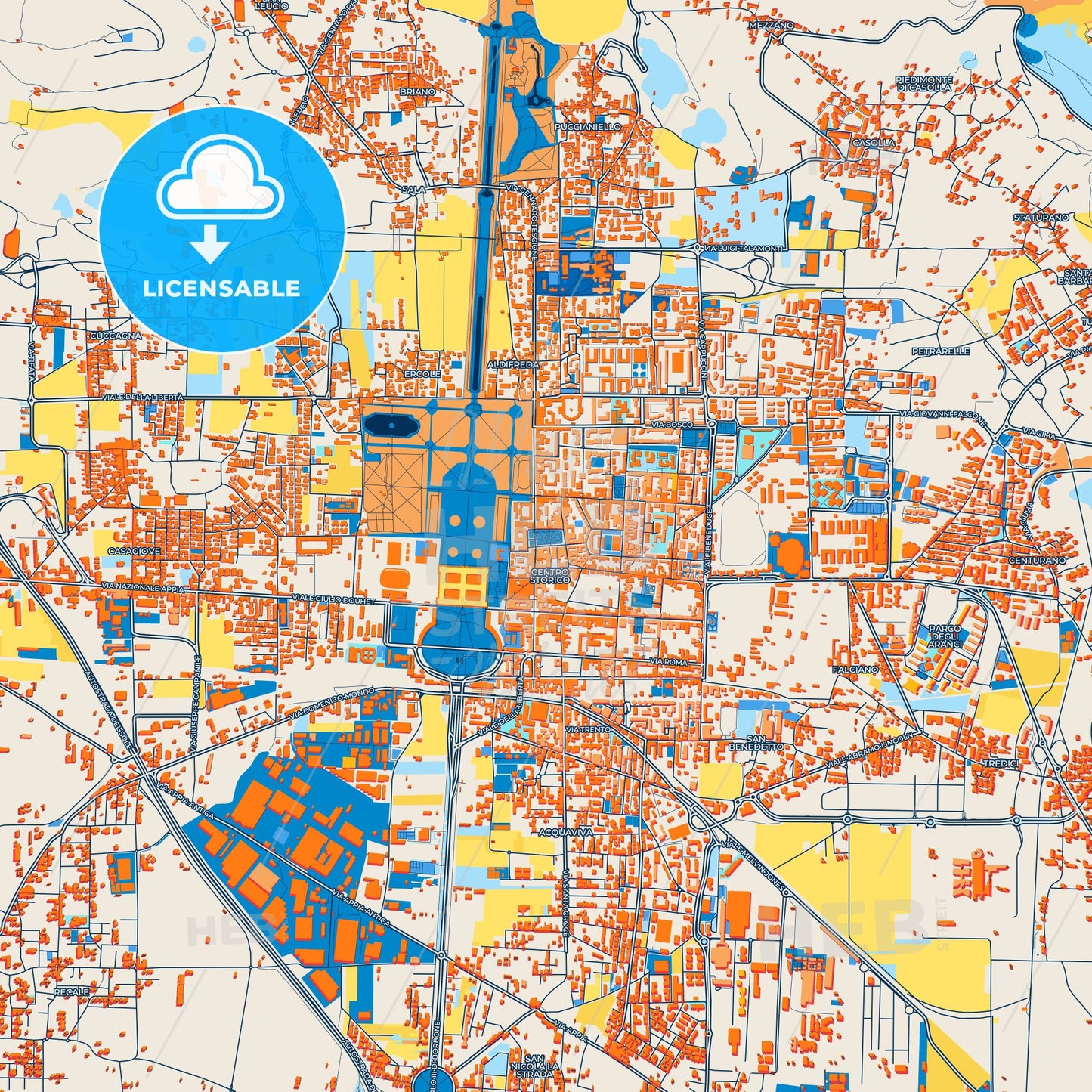 Colorful Caserta Street Map with Labels and Buildings