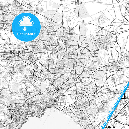 Casoria, Italy light map with streetnames, citynames and districts