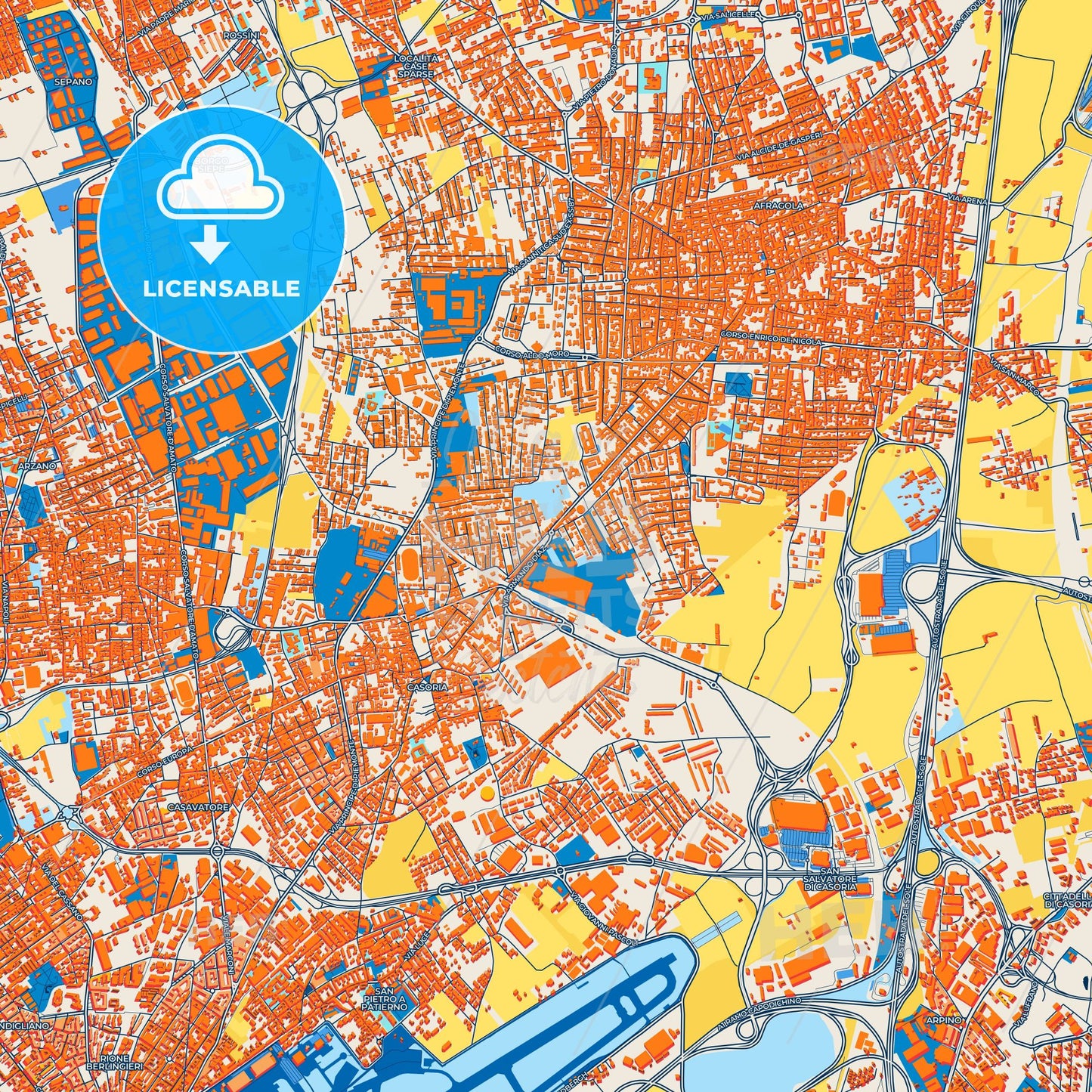 Colorful Casoria Street Map with Labels and Buildings