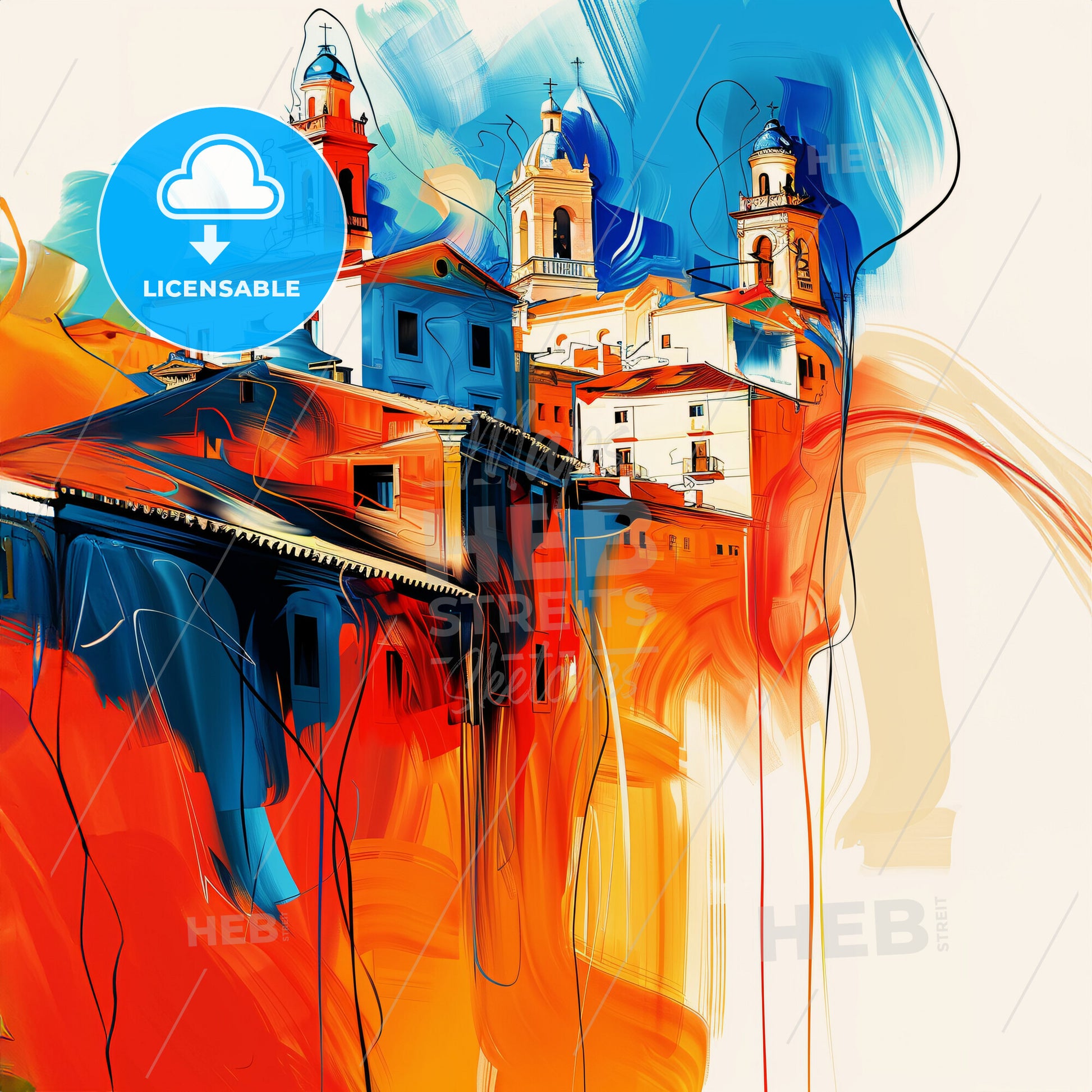 Vibrant Castelló De La Plana, Spain - A Painting Of A Building With Towers