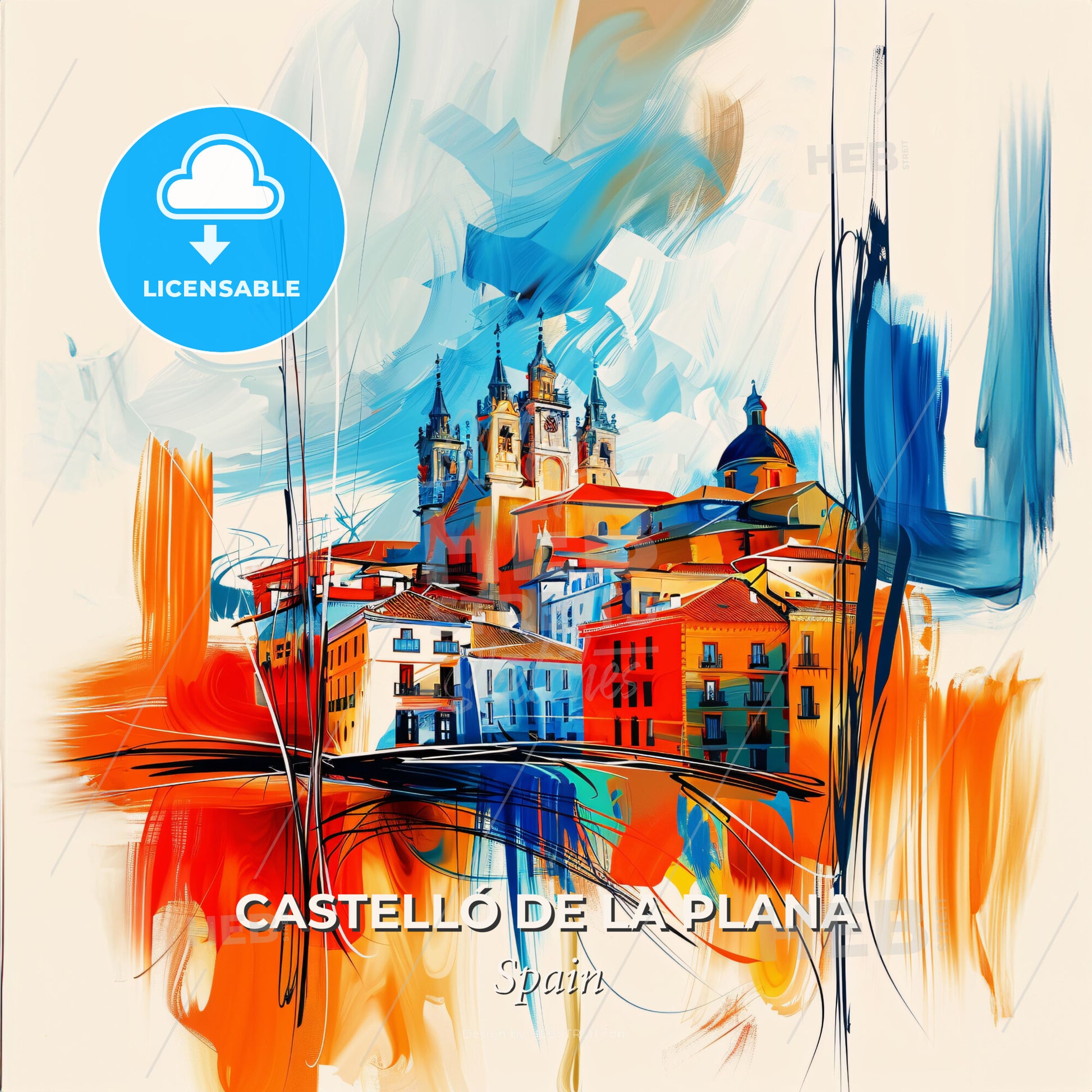 Vibrant Castelló De La Plana, Spain - A Painting Of A City - Square format print template