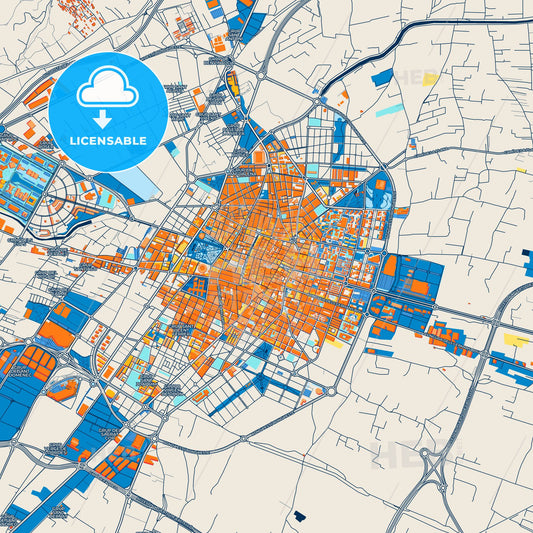 Colorful Castelló de la Plana Street Map with Labels and Buildings
