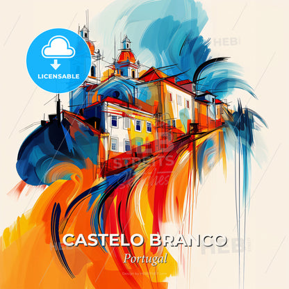 Vibrant Castelo Branco, Portugal - A Colorful Painting Of A Building - Square format print template