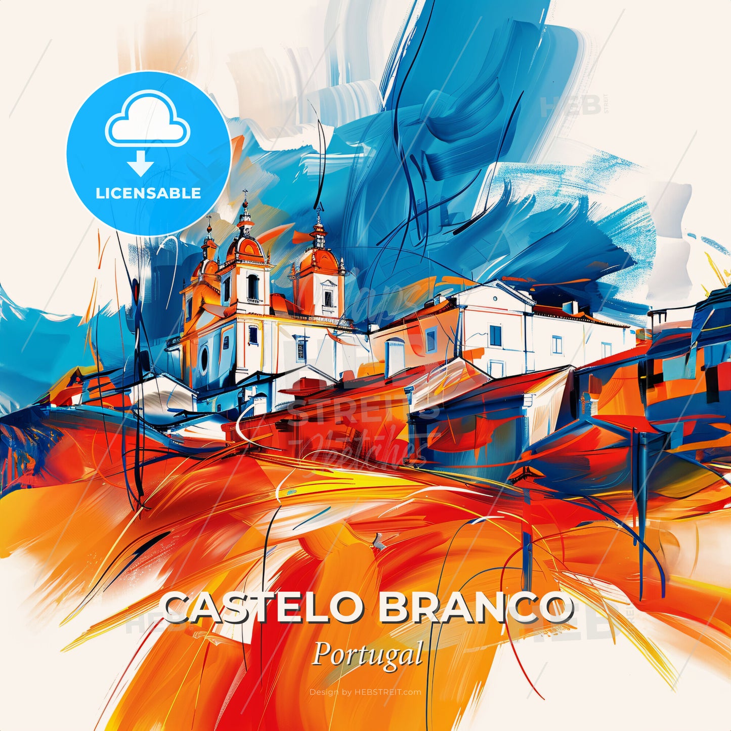 Vibrant Castelo Branco, Portugal - A Painting Of A Building - Square format print template