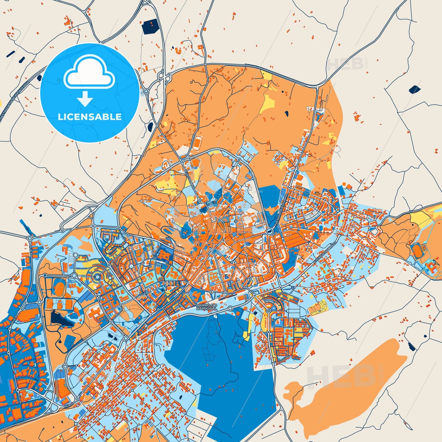 Colorful Castelo Branco Street Map with Labels and Buildings