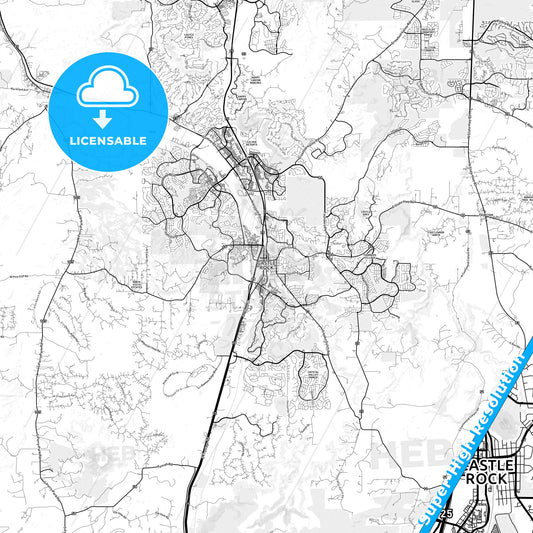 Castle Rock, Colorado light map with streetnames, citynames and districts